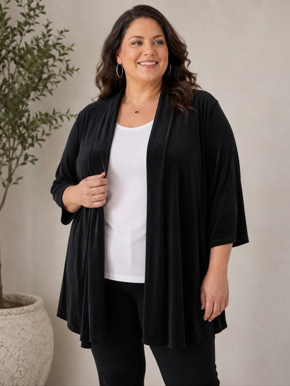 Chico's Travelers Black Slinky Knit Open Front Cardigan Minimalist Business 16